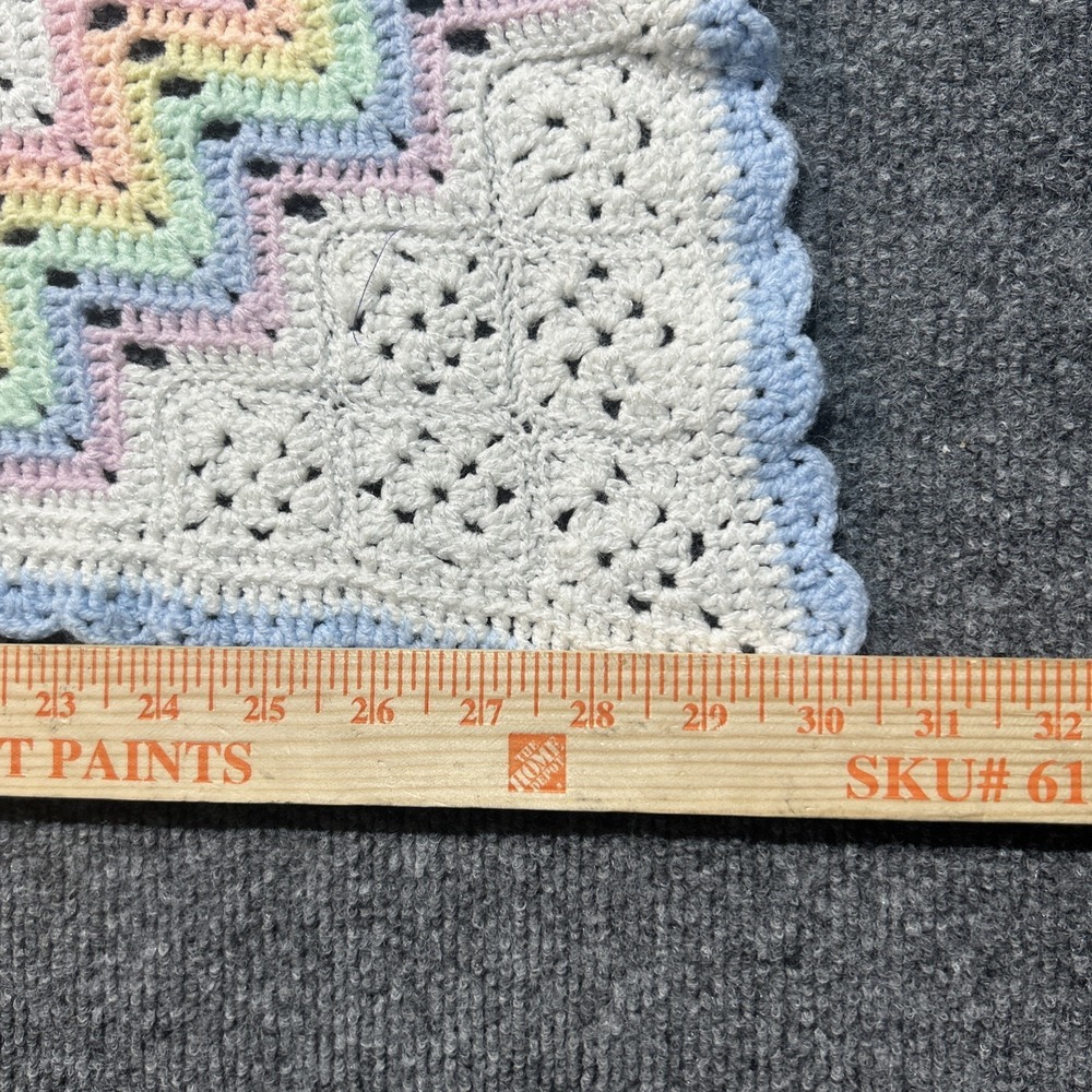 Vtg 80s Pastel Rainbow Crochet Baby Blanket Afghan Geometric Grandmacore 30x30 - Picture 4 of 6